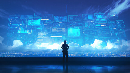 Anonymous hacker surrounded by a vibrant network of glowing data, symbolizing the intricate world of cybersecurity, cybercrime, and cyberattacks. The image captures the essence of digital threats and 