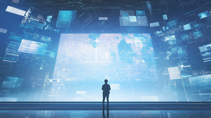 Anonymous hacker surrounded by a vibrant network of glowing data, symbolizing the intricate world of cybersecurity, cybercrime, and cyberattacks. The image captures the essence of digital threats and 