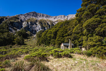 Mountain hut in a national park in New Zealand