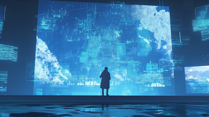 Anonymous hacker surrounded by a vibrant network of glowing data, symbolizing the intricate world of cybersecurity, cybercrime, and cyberattacks. The image captures the essence of digital threats and 