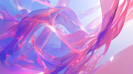 Abstract digital waves in shades of pink and purple, captured with a wide-angle lens, showcasing high saturation and high-key film techniques to enhance depth and texture, creating a captivating visua