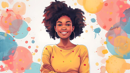 Illustration of happy African American stylish female