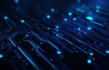 Blue digital technology background with circuit board lines