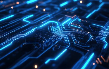 Blue digital technology background with circuit board lines