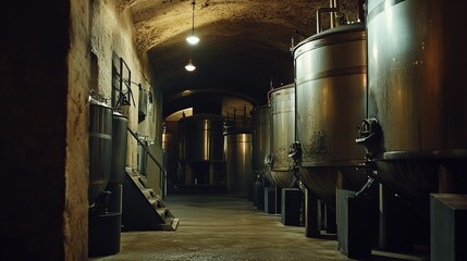 wine cellar with barrels of wine