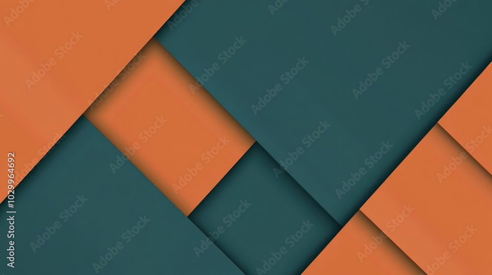 Poster green and orange angular shapes, intersecting over a dark blue abstract background, creating a sleek