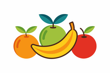 Set of Minimalist Flat Fruit Icons with Clean Lines on White Background