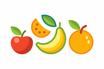 Set of Minimalist Flat Fruit Icons with Clean Lines on White Background