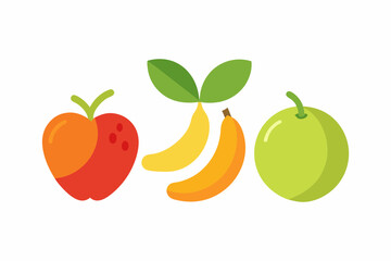 Set of Minimalist Flat Fruit Icons with Clean Lines on White Background