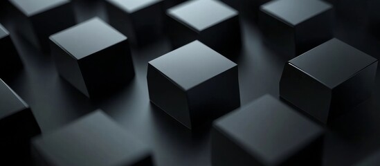 Minimalist Dark Background with Floating Polygon Shapes in Precise Pattern for Technology or Space Theme Generative AI
