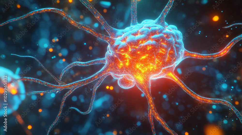 Aufkleber a simplified 3d image of a human brain cell, showing its basic structure. this image represents the 