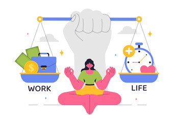 Work Life Balance Vector Illustration of a Person Balancing Job, Family and Leisure Activities in a Multitasking Flat Style Cartoon Background