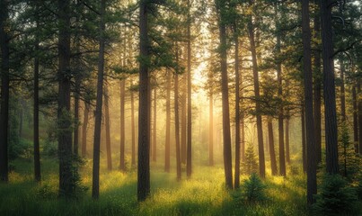 Fototapeta premium Tall pine trees in summer