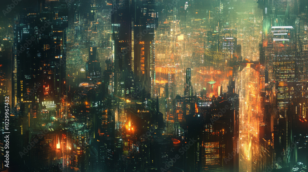 Poster a futuristic city with buildings connected by a network of light and data. the city uses cloud compu