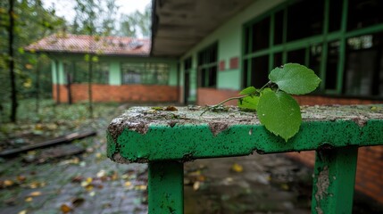 Green Leaf on Rusty Railing