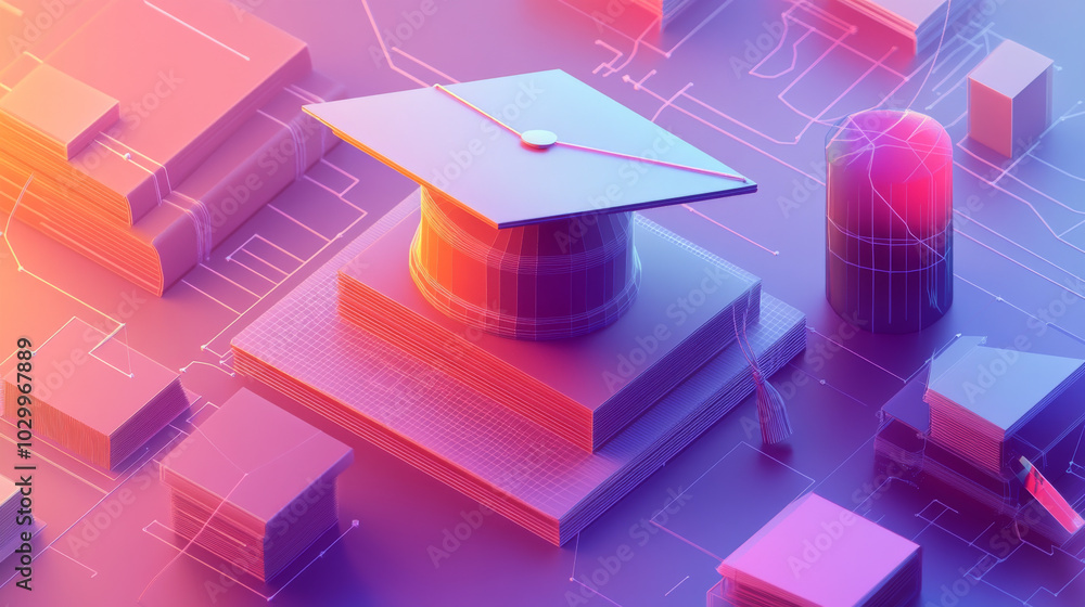 Aufkleber this design shows the idea of online learning. it uses a simple, modern style with 3d shapes. you se