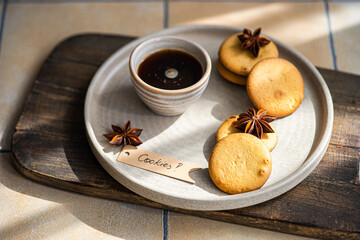 Cup of coffee and chocolate cookies