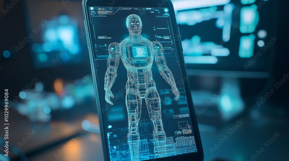 Poster this shows a virtual assistant using ai to understand your voice. it's a simple, low-resolution illu