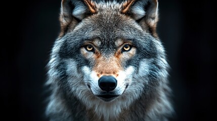 A wolf head with symmetrical mandala shapes serves as a mystical and spiritual emblem.