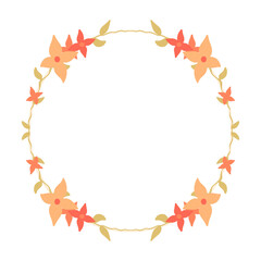 Minimalist Illustration of a Round Peach Floral Frame, Featuring Elegant Flowers in a Modern Art Style