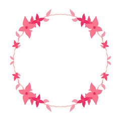 Minimalist Illustration of a Round Pink Floral Frame, Featuring Elegant Flowers in a Modern Art Style