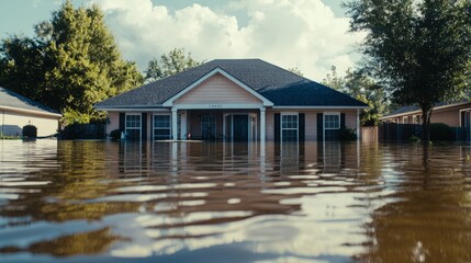 Flooded residential area in the afternoon after heavy rainfall