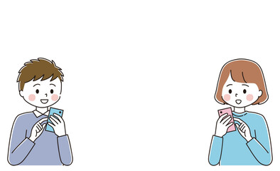 フリースペースとマッチングアプリを利用する男女のイラストセット