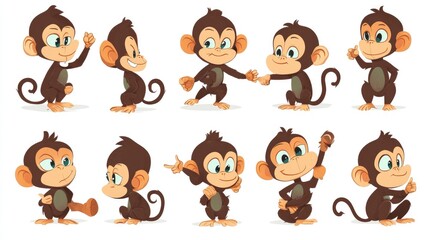 Naklejka premium Vector illustration of cartoon monkeys, showcasing a collection of cheeky and mischievous characters in different actions.