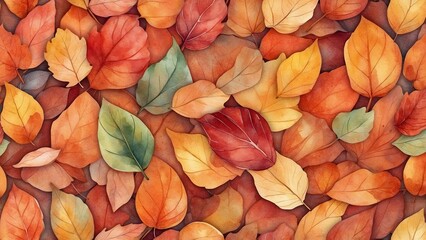 Colorful autumn leaves scattered on a textured background