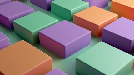 Obraz premium Colorful Grid Pattern of Purple, Green, and Orange Blocks for Minimalist Design Backgrounds Generative AI