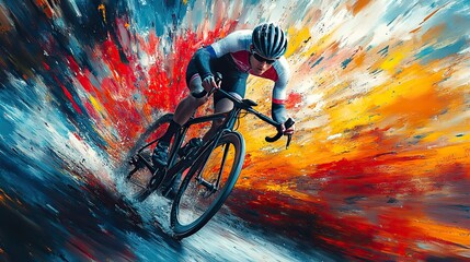An abstract cyclist on a colorful splashed background for a sports event poster.