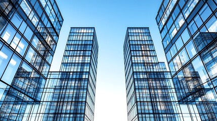 Modern Architecture and Cityscape with Two Glass Towers Smooth Blue Background with Copy Space for Advertisements
