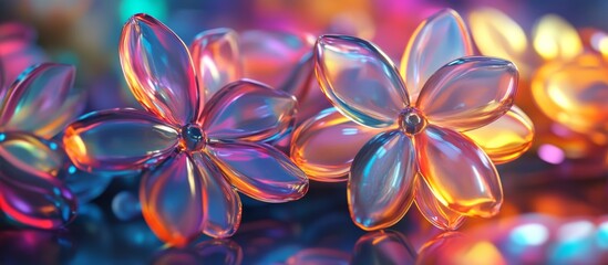Vibrant and Colorful 3D Render of Glossy Plastic Flowers Under Soft Lighting, Perfect for Spring or Summer Decor Inspiration Generative AI