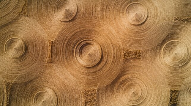 Aerial View of a Perfectly Round Crop Field with Precise Irrigation Circles for Agricultural or Environmental Use Generative AI