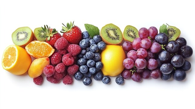 An assortment of fresh ripe colorful fruits displayed, emphasizing their rich vitamin content.