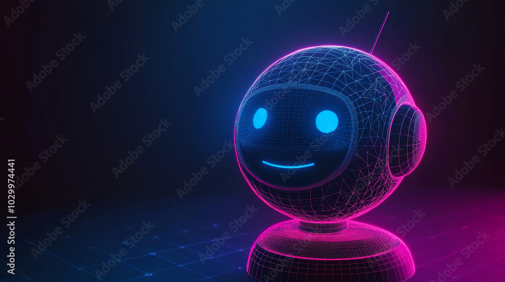 Poster this technology lets you talk to a virtual assistant. it uses ai and a robot to help you. the illust