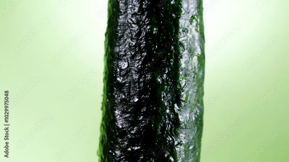 Aufkleber cucumber rotating 360 degrees with soft light and a light green background