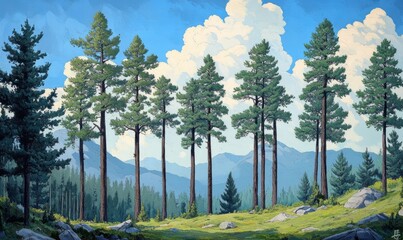 Tall pine trees in summer
