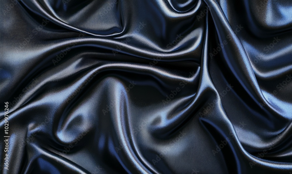 Poster This image showcases an elegant black satin fabric with luxurious waves creating a smooth texture perfect for background use