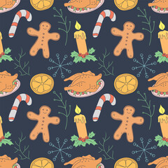 Seamless christmas pattern. New year background. Colored illustration with christmas icons