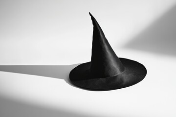 Fototapeta premium Black Witch Hat with Shadow on a White Background