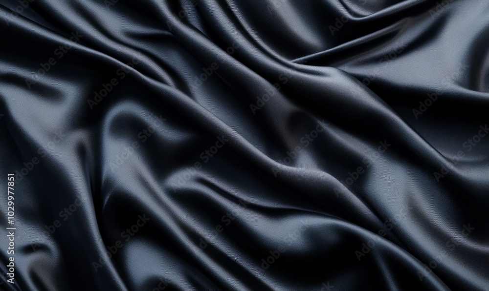 Poster this image showcases an elegant black satin fabric with luxurious waves creating a smooth texture pe