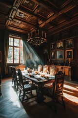 Elegant Dining Room with Sunlight Beams