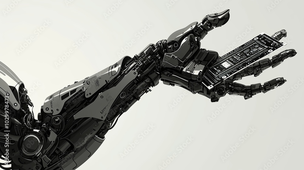 Poster a detailed image of a robotic hand exhibiting advanced technology and innovative design. the scene r