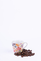 Enjoy Your Coffee Moment with Beans and Cup on a White Background