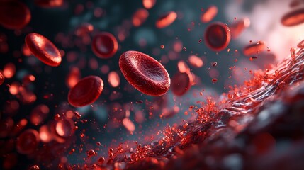 Red blood cells flowing through a blood vessel in a medical science concept