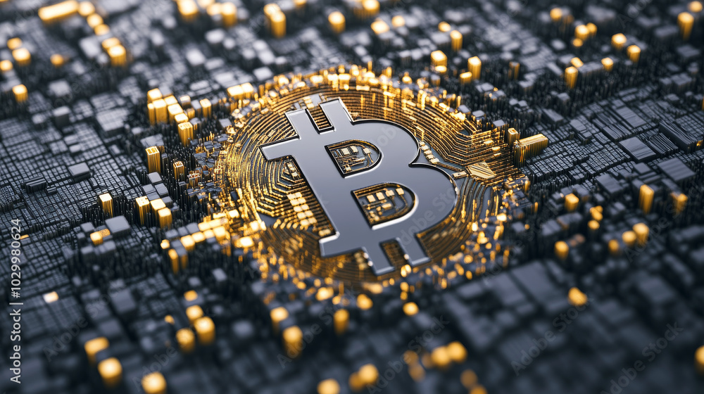 Aufkleber a 3d symbol representing bitcoin, a digital currency. it's part of a larger concept about data minin