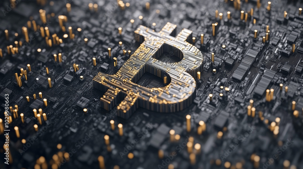 Aufkleber a 3d symbol representing bitcoin, a digital currency. it's part of a larger concept about data minin