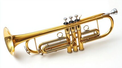 Fototapeta premium Shiny golden trumpet isolated on white background for music and instrument themes