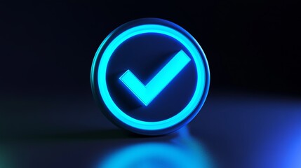A vibrant blue checkmark enclosed within a dark circle symbolizes validation, consent, or online identification in cutting-edge technological displays